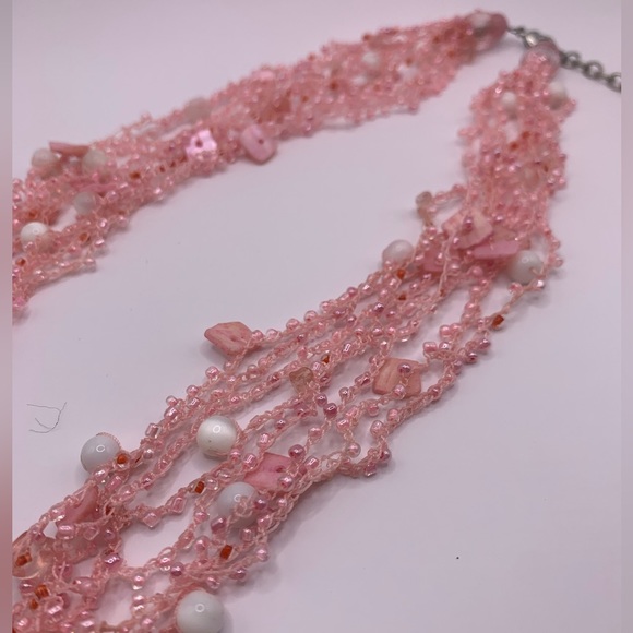 Vintage Pink Summer 8 Strand Beaded Boho Necklace 10” Lobster Claw Closure - Picture 3 of 5